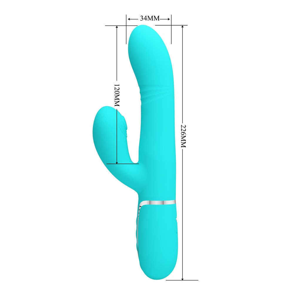 Party Up PAUL Rolling Beads Vibrator - Teal - Teal 22.6 cm USB Rechargeable Thrusting Rabbit Vibrator - Mr and Mrs D's