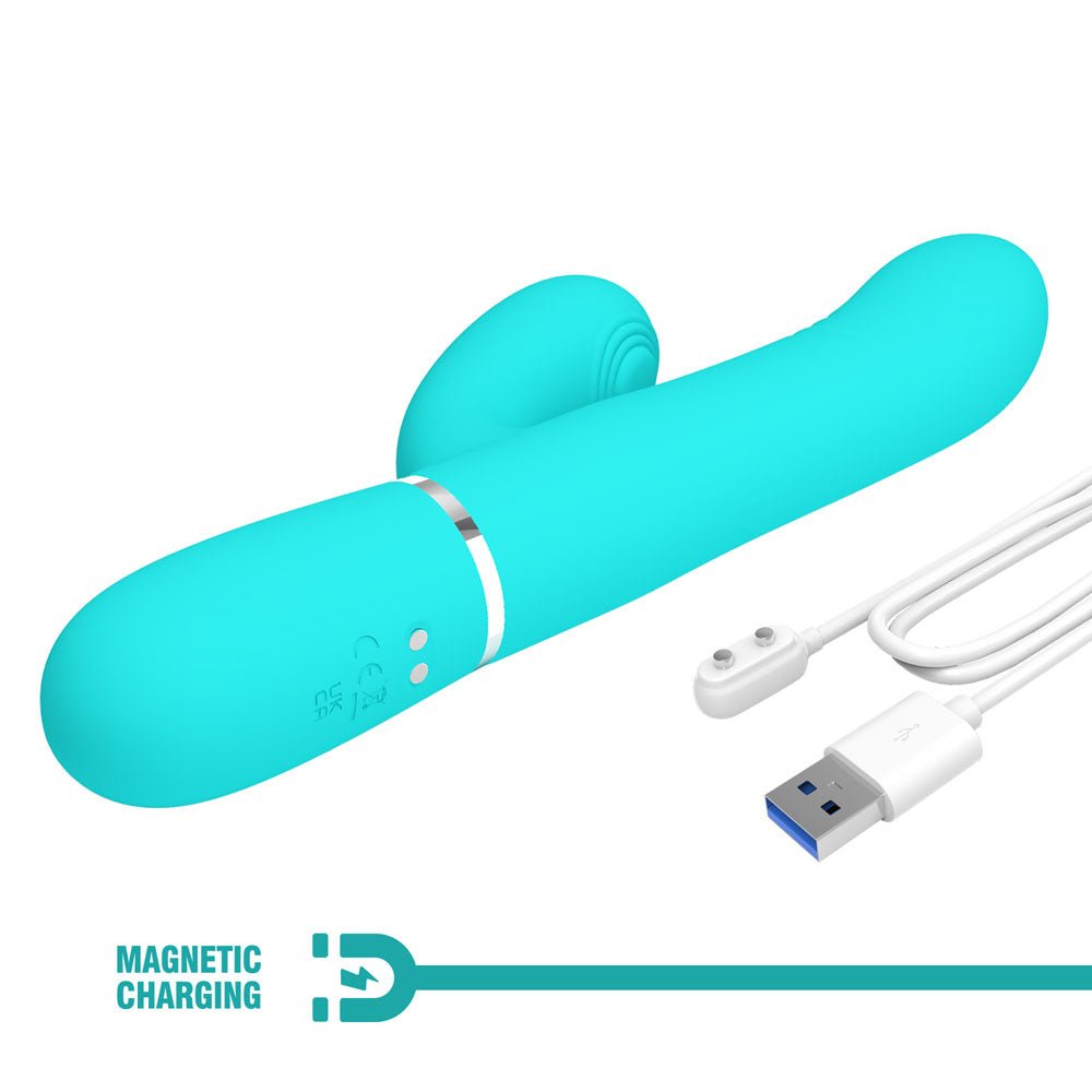 Party Up PAUL Rolling Beads Vibrator - Teal - Teal 22.6 cm USB Rechargeable Thrusting Rabbit Vibrator - Mr and Mrs D's