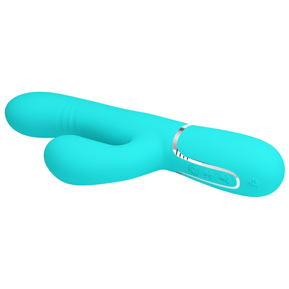 Party Up PAUL Rolling Beads Vibrator - Teal - Teal 22.6 cm USB Rechargeable Thrusting Rabbit Vibrator - Mr and Mrs D's