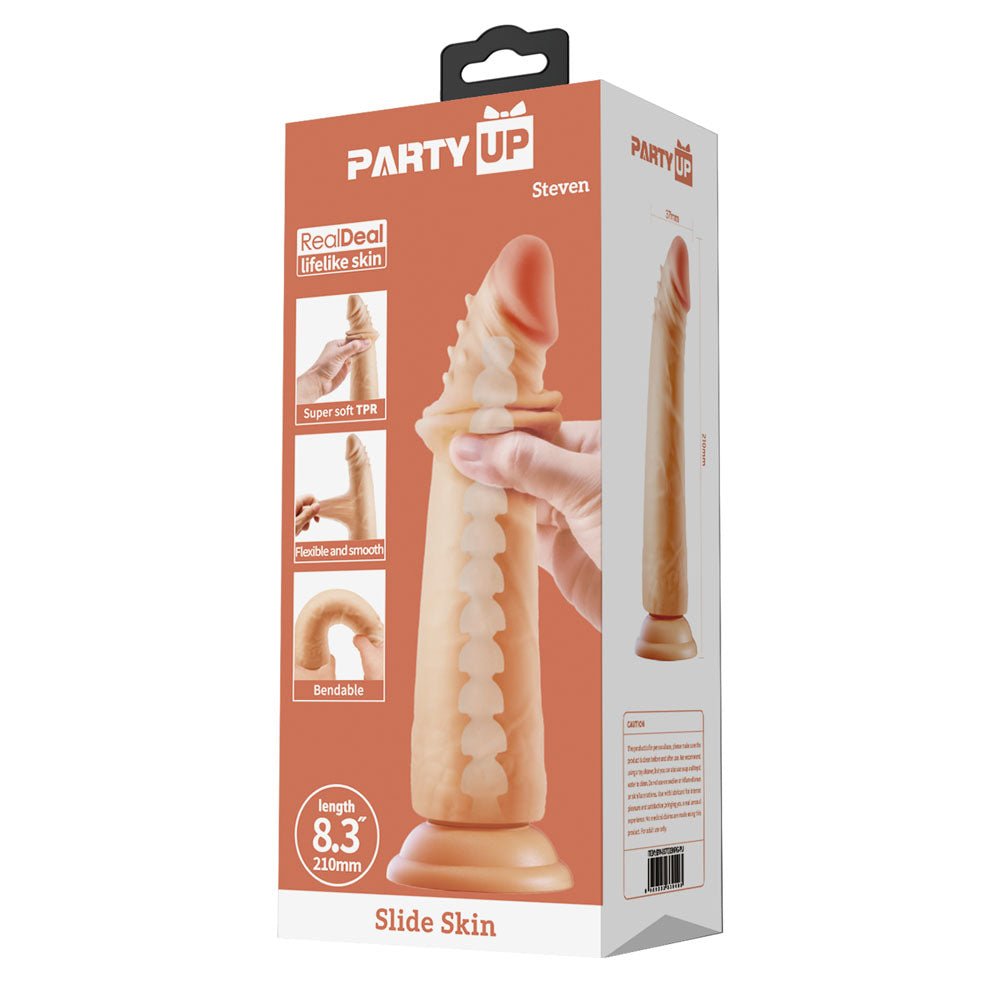 Party Up STEVEN Slide Skin Dong - Flesh 21 cm Flexible Dildo - Mr and Mrs D's