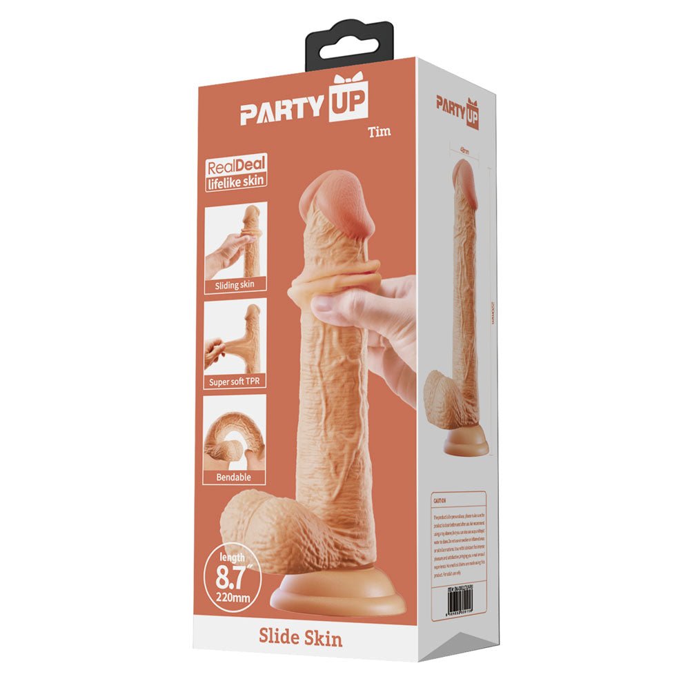 Party Up TIM Slide Skin Dong - Flesh 22 cm Flexible Dildo - Mr and Mrs D's