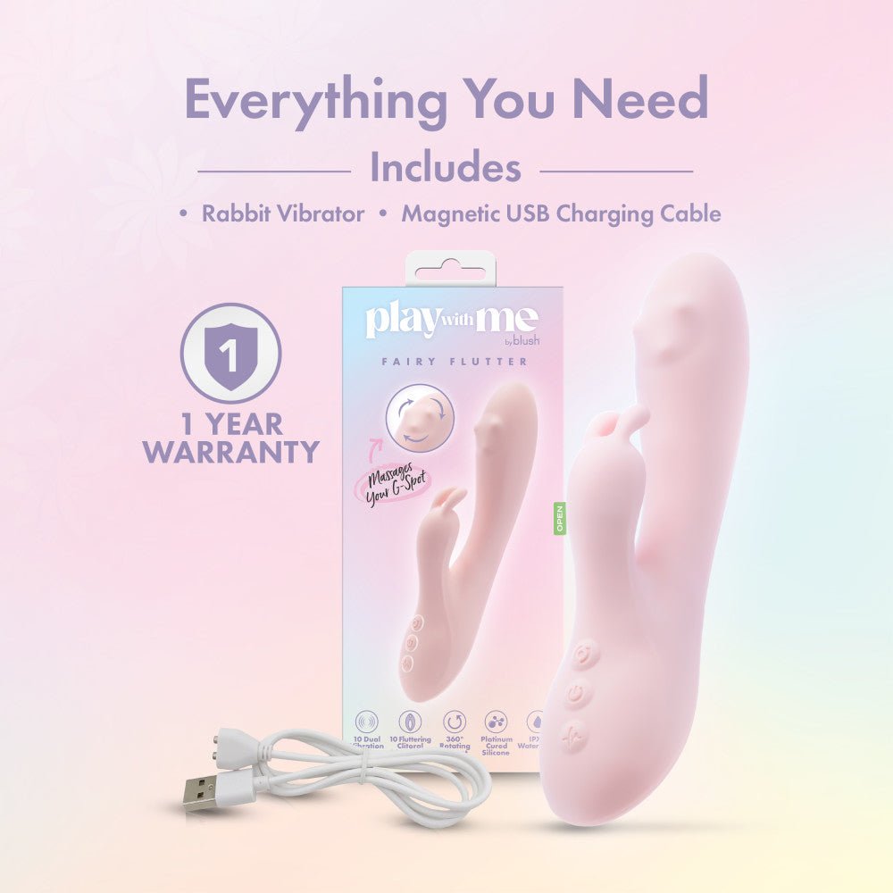 Play With Me - Fairy Flutter - Pink 19.7 cm USB Rechargeable Rabbit Vibrator - VIBRATORS - Mr and Mrs D's