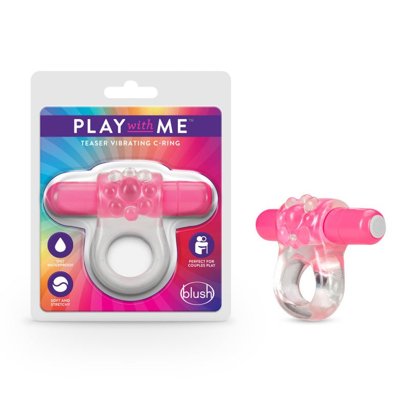 Play With Me Teaser Vibrating C - Ring - Clear/Pink Vibrating Cock Ring - COCK RINGS - Mr and Mrs D's