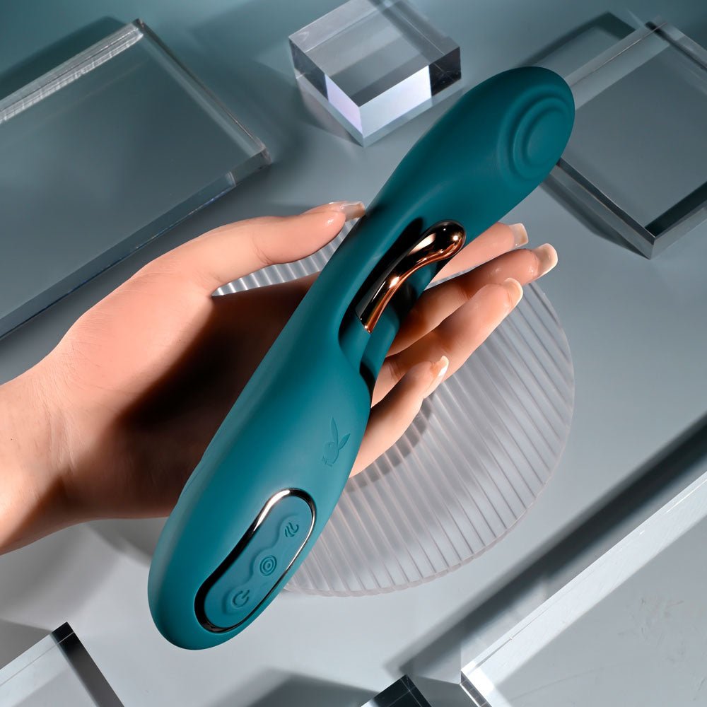 Playboy Pleasure AURELIE - Green 22.7 cm USB Rechargeable Vibrator with Internal Flicker - Mr and Mrs D's