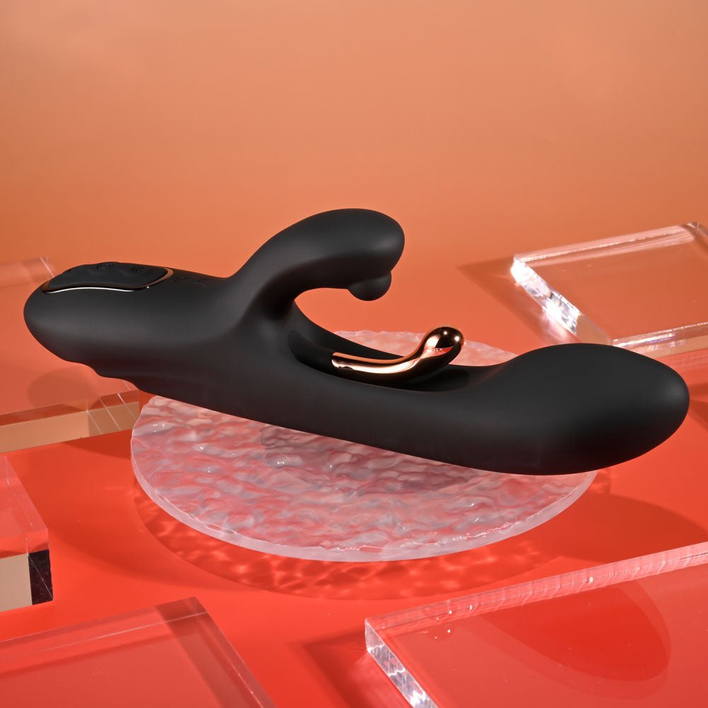 Playboy Pleasure AUREUS - Black 22.7 cm USB Rechargeable Rabbit Vibrator with Internal Flicker - Mr and Mrs D's