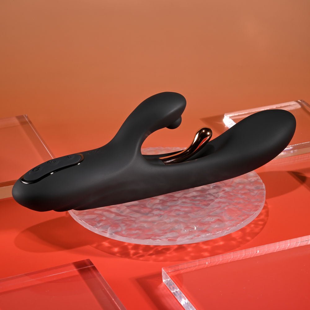 Playboy Pleasure AUREUS - Black 22.7 cm USB Rechargeable Rabbit Vibrator with Internal Flicker - Mr and Mrs D's