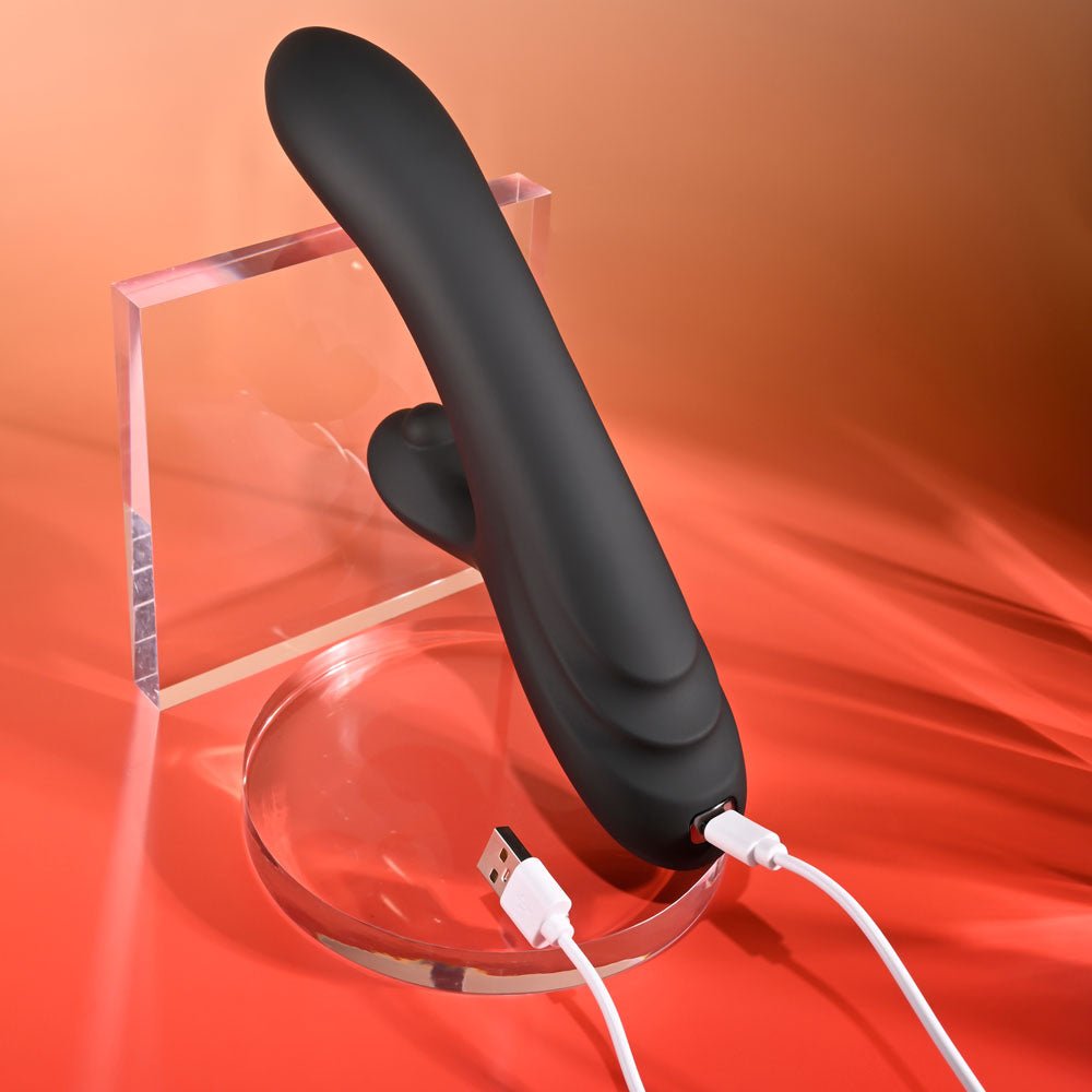 Playboy Pleasure AUREUS - Black 22.7 cm USB Rechargeable Rabbit Vibrator with Internal Flicker - Mr and Mrs D's