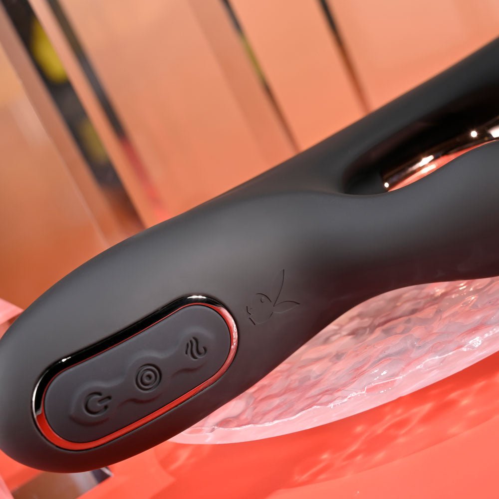 Playboy Pleasure AUREUS - Black 22.7 cm USB Rechargeable Rabbit Vibrator with Internal Flicker - Mr and Mrs D's