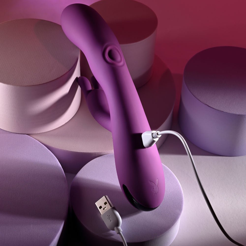 Playboy Pleasure BUSY BUNNY - Purple 22.6 cm USB Rechargeable Rabbit Vibrator with Tapping Shaft - VIBRATORS - Mr and Mrs D's