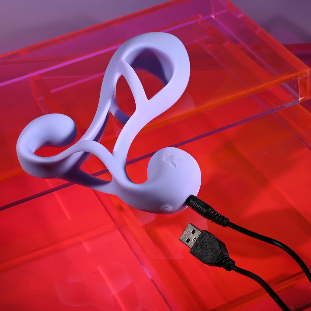 Playboy Pleasure FANTASY CAGE - Purple USB Rechargeable Vibrating Penis Sleeve - SLEEVES - Mr and Mrs D's