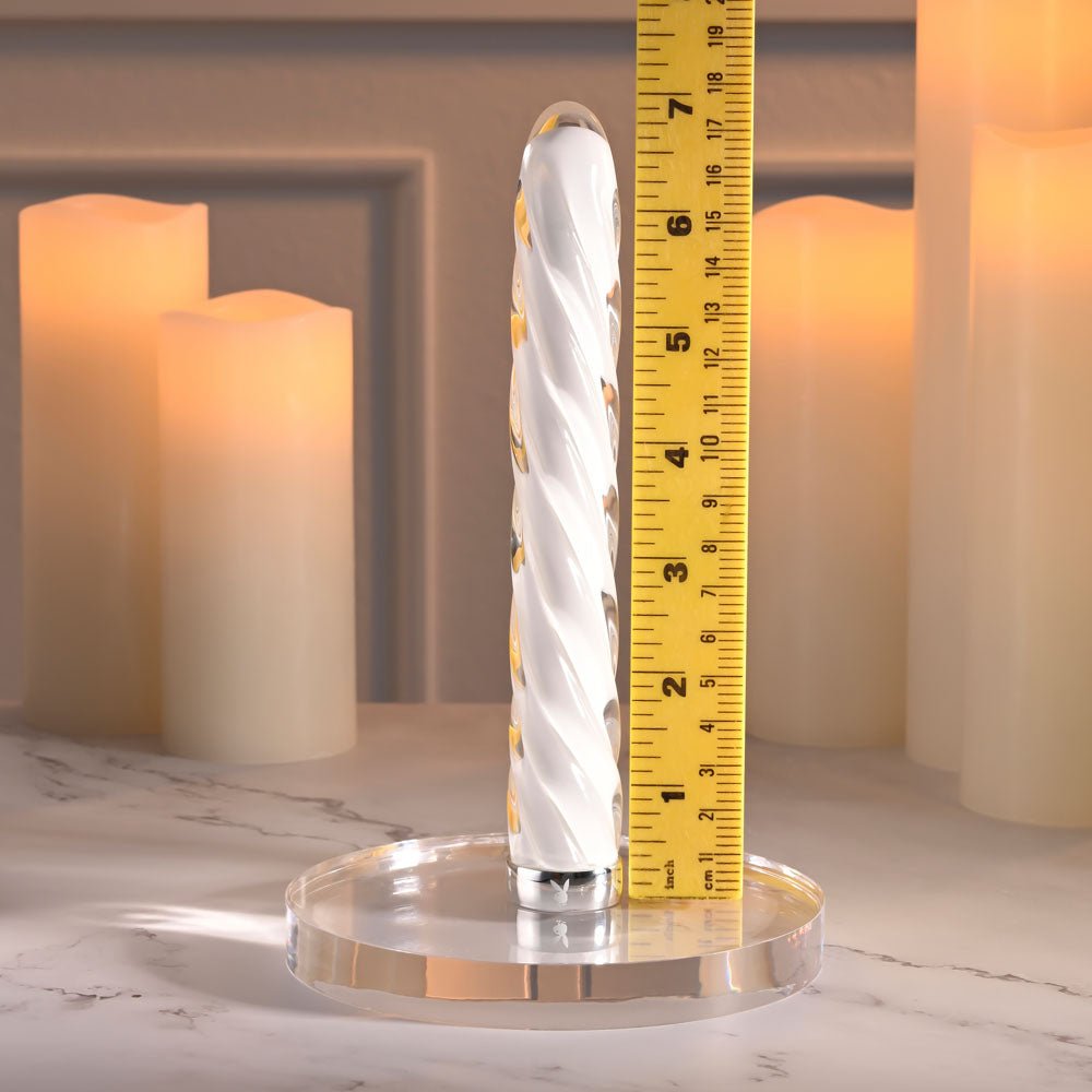 Playboy Pleasure IN A TWIST - White Glass 17.5 cm USB Rechargeable Vibrator - VIBRATORS - Mr and Mrs D's