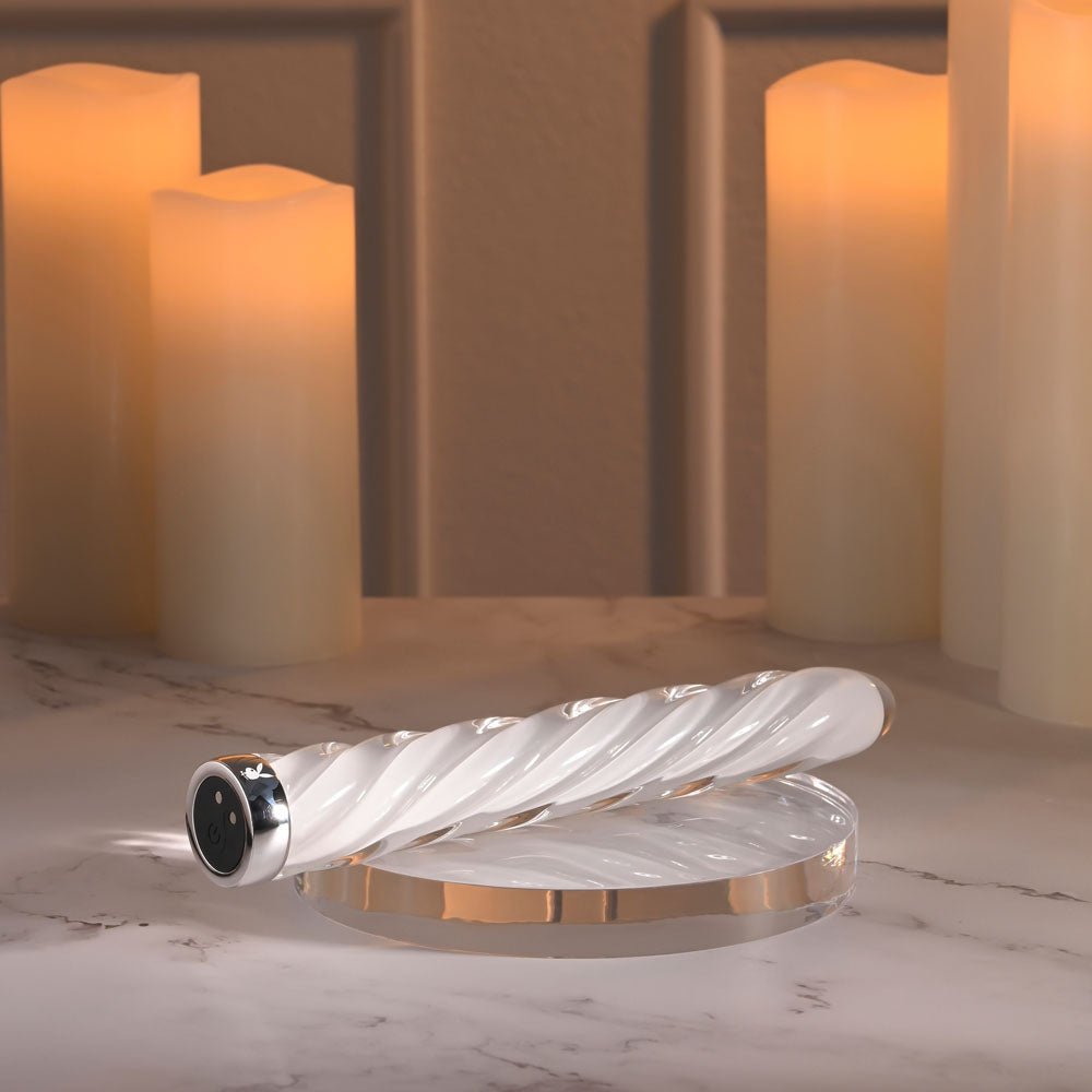 Playboy Pleasure IN A TWIST - White Glass 17.5 cm USB Rechargeable Vibrator - VIBRATORS - Mr and Mrs D's