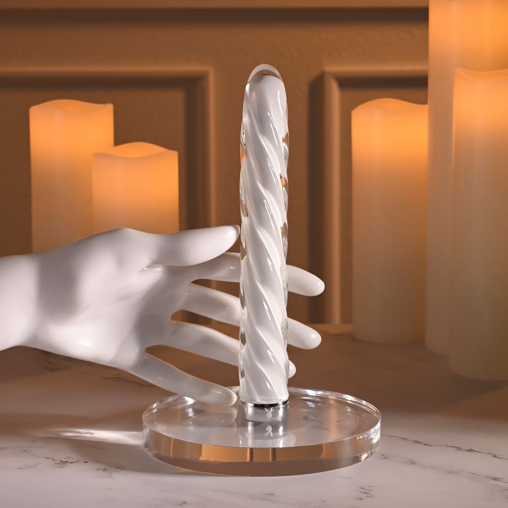Playboy Pleasure IN A TWIST - White Glass 17.5 cm USB Rechargeable Vibrator - VIBRATORS - Mr and Mrs D's
