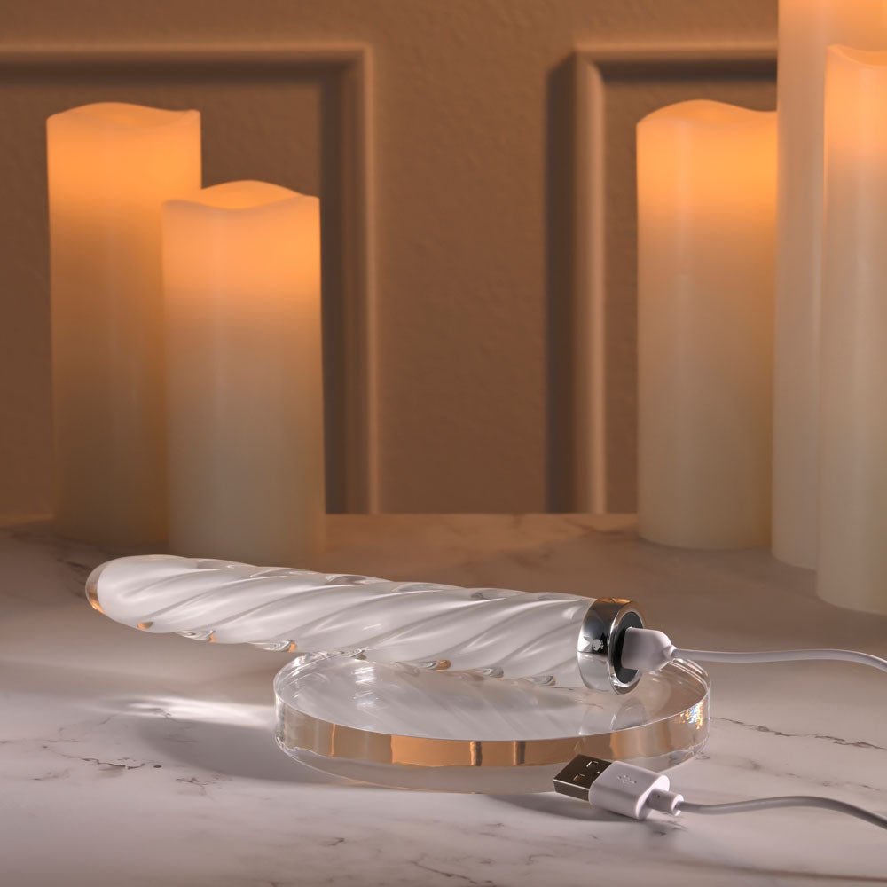 Playboy Pleasure IN A TWIST - White Glass 17.5 cm USB Rechargeable Vibrator - VIBRATORS - Mr and Mrs D's