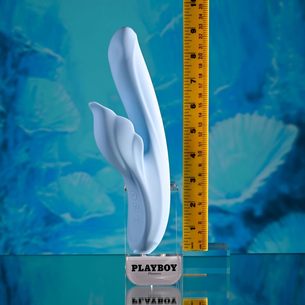 Playboy Pleasure IN BLOOM Thrusting Tapping & Heating Dual Vibrator - Blue 23.5 cm USB Rechargeable - Mr and Mrs D's