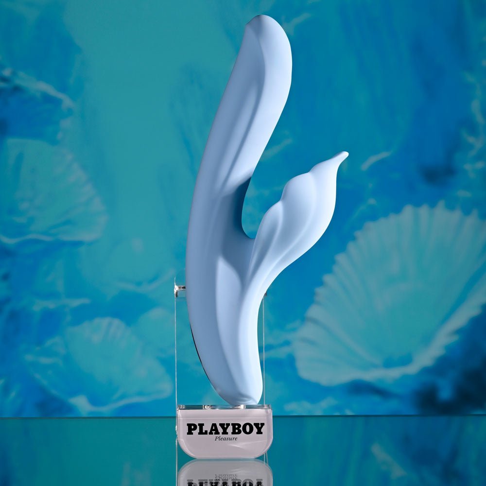 Playboy Pleasure IN BLOOM Thrusting Tapping & Heating Dual Vibrator - Blue 23.5 cm USB Rechargeable - Mr and Mrs D's