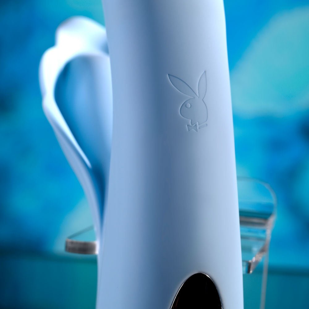 Playboy Pleasure IN BLOOM Thrusting Tapping & Heating Dual Vibrator - Blue 23.5 cm USB Rechargeable - Mr and Mrs D's