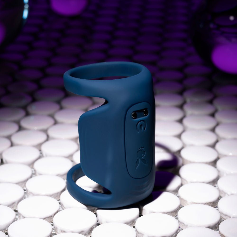 Playboy Pleasure JET PACK - Dark Blue USB Rechargeable Vibrating Penis Harness - SLEEVES - Mr and Mrs D's