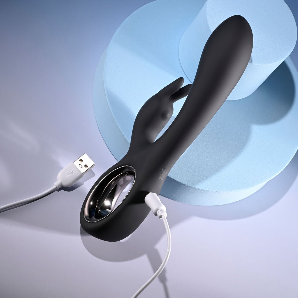 Playboy Pleasure LATE NIGHT BUNNY - Black 20 cm USB Rechargeable Rabbit Vibrator - Mr and Mrs D's