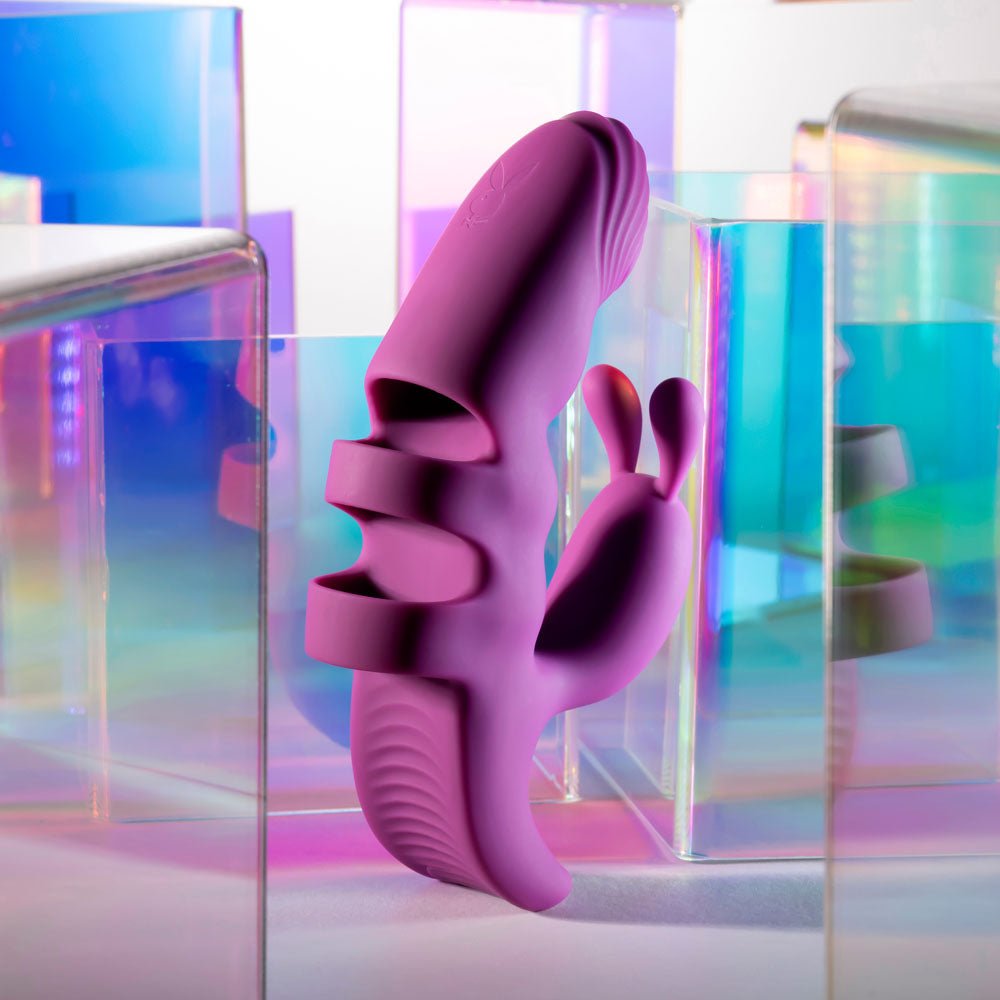 Playboy Pleasure LEND A HAND - Purple USB Rechargeable Finger Rabbit Vibrator - STIMULATORS - Mr and Mrs D's