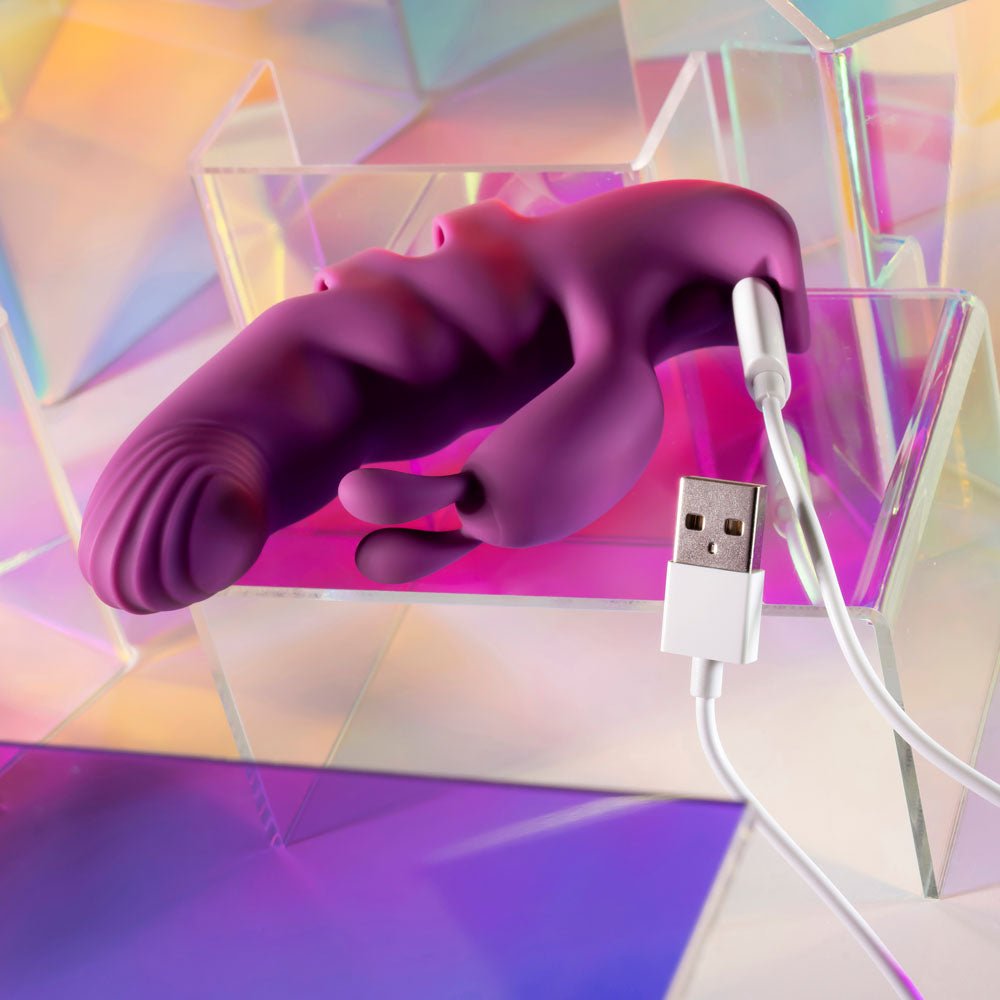 Playboy Pleasure LEND A HAND - Purple USB Rechargeable Finger Rabbit Vibrator - STIMULATORS - Mr and Mrs D's