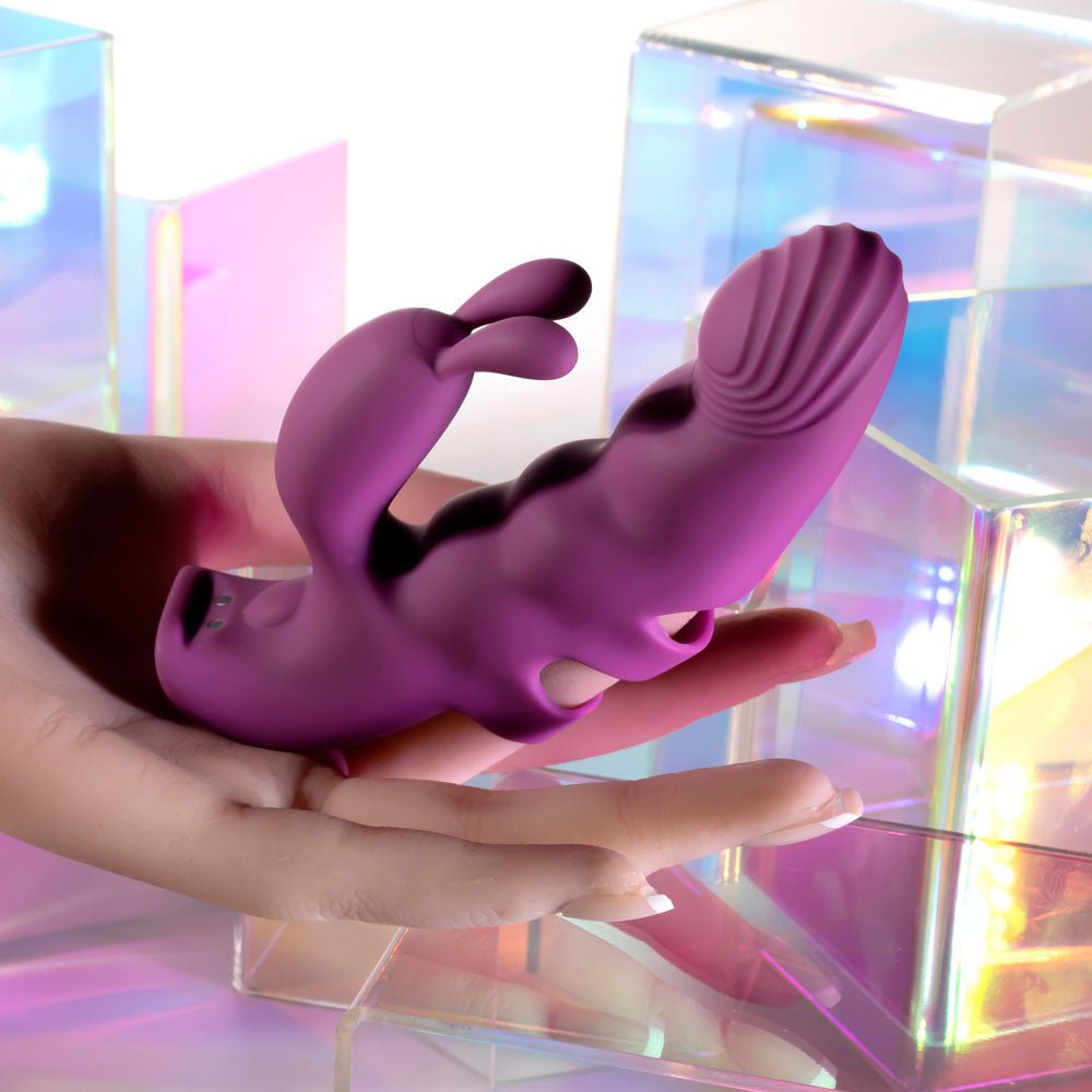Playboy Pleasure LEND A HAND - Purple USB Rechargeable Finger Rabbit Vibrator - STIMULATORS - Mr and Mrs D's