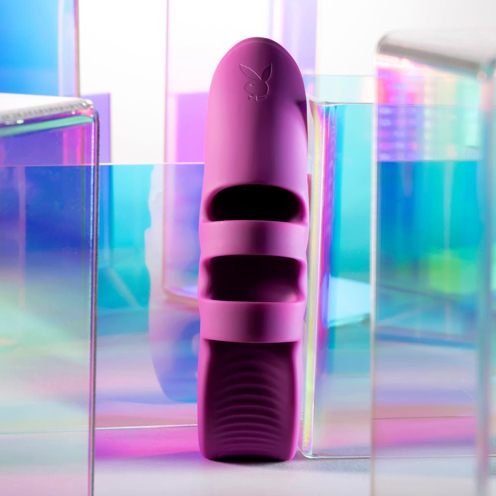 Playboy Pleasure LEND A HAND - Purple USB Rechargeable Finger Rabbit Vibrator - STIMULATORS - Mr and Mrs D's