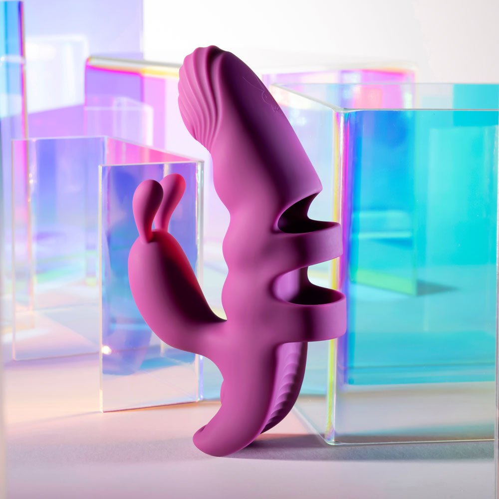 Playboy Pleasure LEND A HAND - Purple USB Rechargeable Finger Rabbit Vibrator - STIMULATORS - Mr and Mrs D's