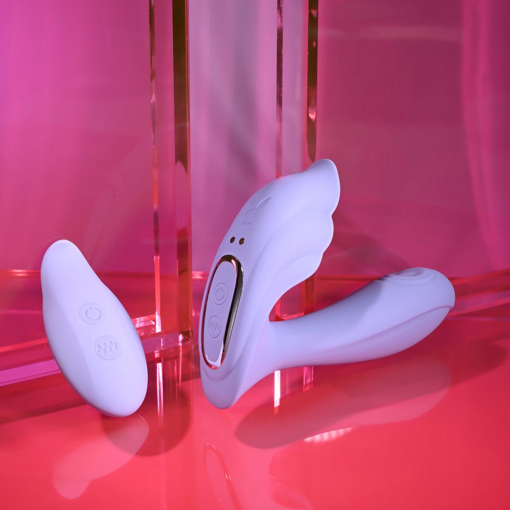 Playboy Pleasure LILAC FANTASY - Purple 13.5 cm USB Rechargeable Tapping Vibrator with Remote - Mr and Mrs D's