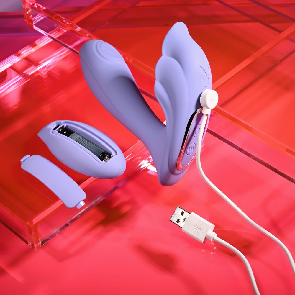 Playboy Pleasure LILAC FANTASY - Purple 13.5 cm USB Rechargeable Tapping Vibrator with Remote - Mr and Mrs D's