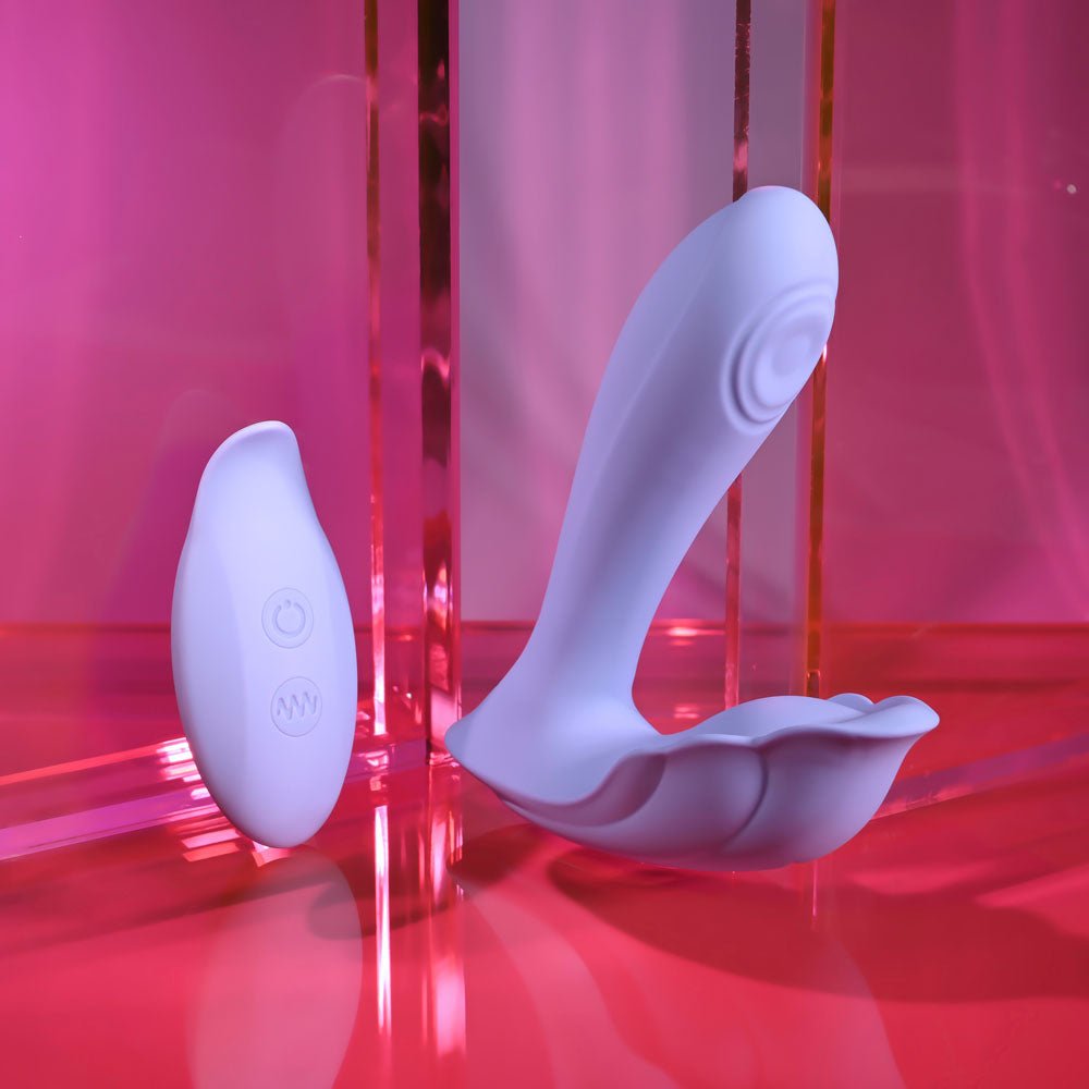 Playboy Pleasure LILAC FANTASY - Purple 13.5 cm USB Rechargeable Tapping Vibrator with Remote - Mr and Mrs D's