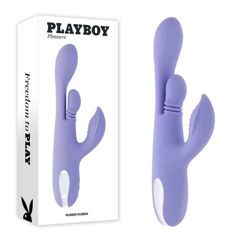 Playboy Pleasure NUBBIN RUBBIN - Purple 24.1 cm USB Rechargeable Thrusting Rabbit Vibrator - VIBRATORS - Mr and Mrs D's