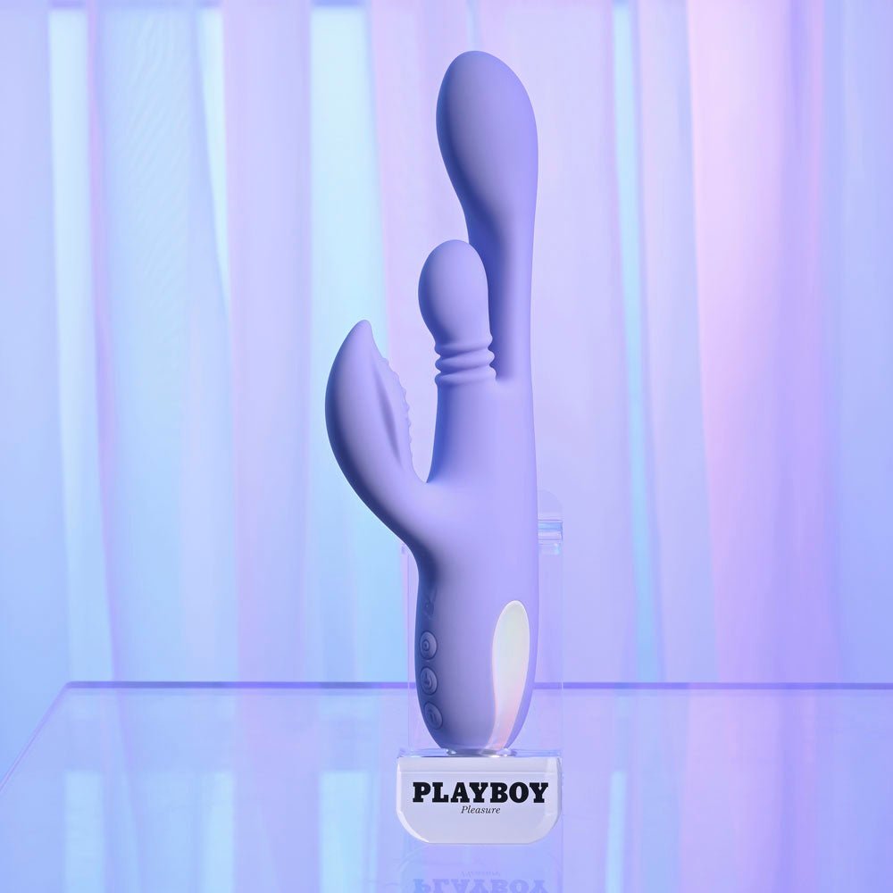 Playboy Pleasure NUBBIN RUBBIN - Purple 24.1 cm USB Rechargeable Thrusting Rabbit Vibrator - VIBRATORS - Mr and Mrs D's