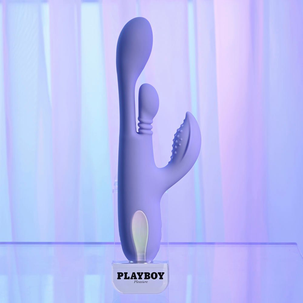 Playboy Pleasure NUBBIN RUBBIN - Purple 24.1 cm USB Rechargeable Thrusting Rabbit Vibrator - VIBRATORS - Mr and Mrs D's