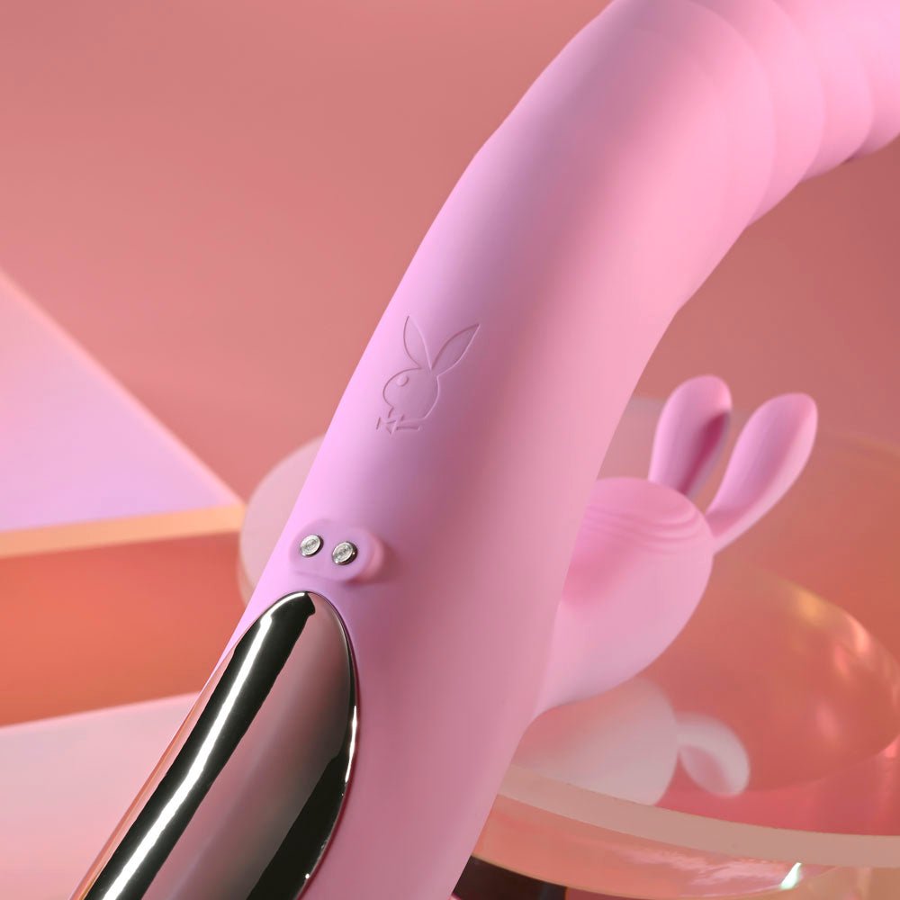 Playboy Pleasure RUB ME RIGHT - Pink 23.2 cm USB Rechargeable Thrusting Rabbit Vibrator - VIBRATORS - Mr and Mrs D's