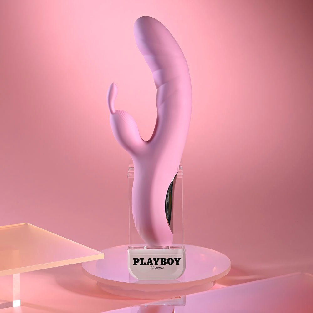 Playboy Pleasure RUB ME RIGHT - Pink 23.2 cm USB Rechargeable Thrusting Rabbit Vibrator - VIBRATORS - Mr and Mrs D's