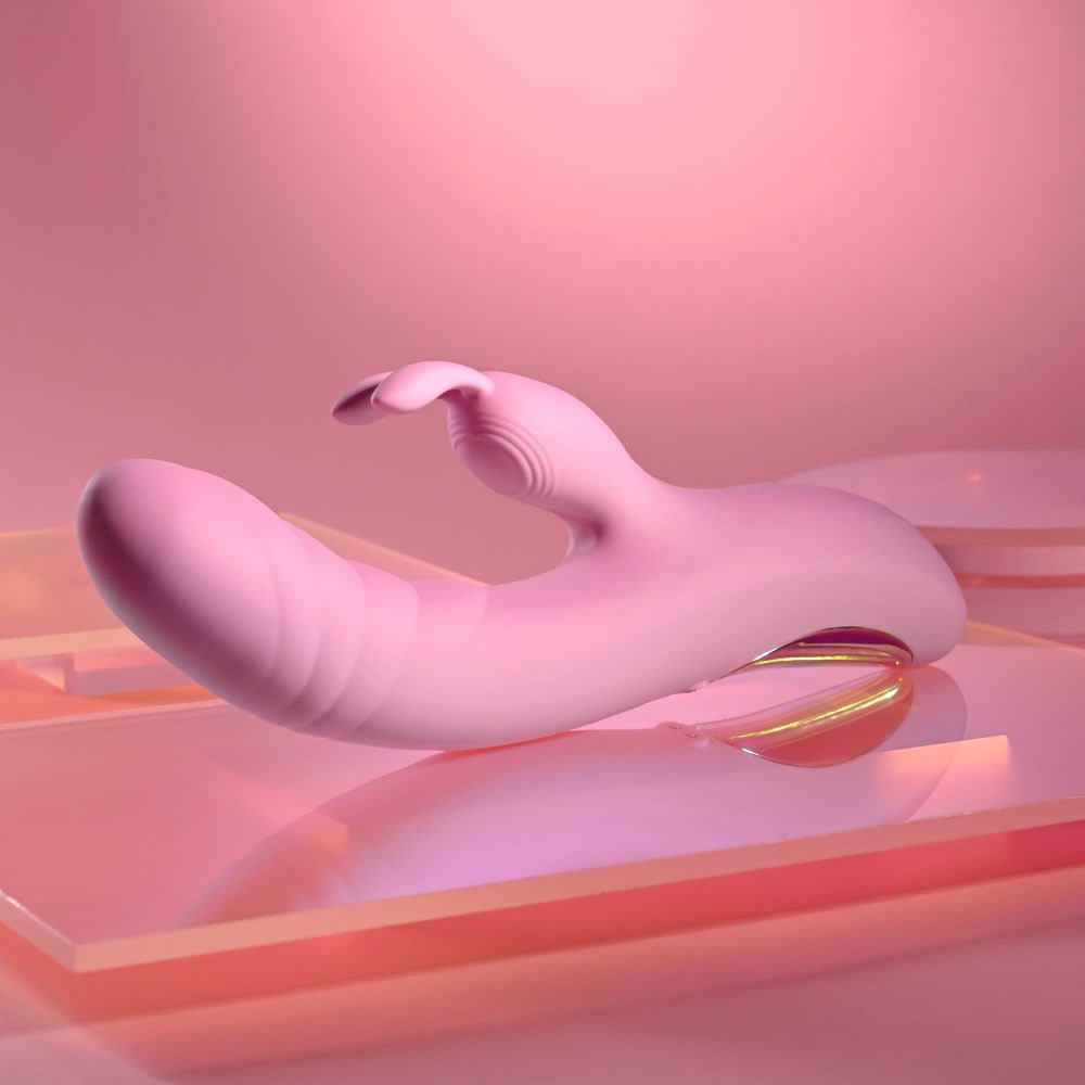 Playboy Pleasure RUB ME RIGHT - Pink 23.2 cm USB Rechargeable Thrusting Rabbit Vibrator - VIBRATORS - Mr and Mrs D's