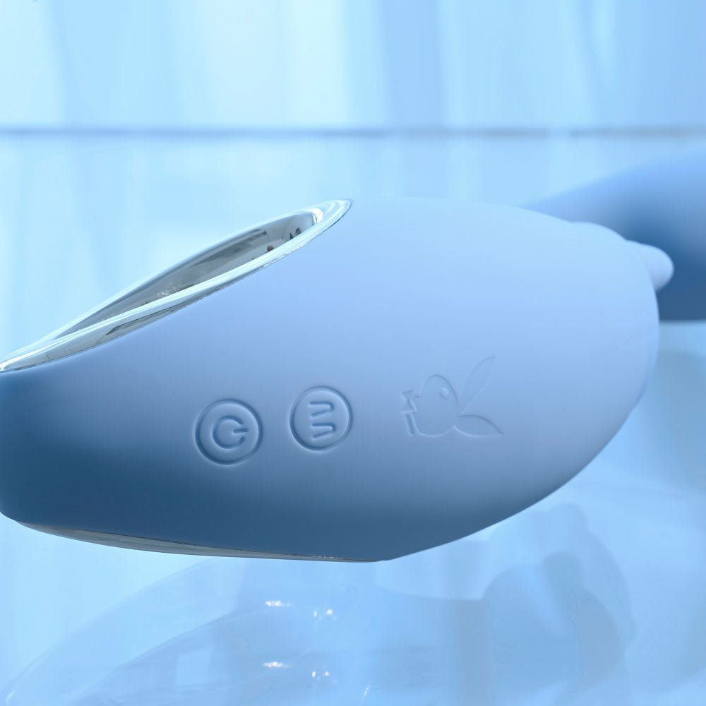 Playboy Pleasure SAPPHIRE SKY - Blue 21.6 cm USB Rechargeable Vibrator with Double Tongue Stimulator - Mr and Mrs D's