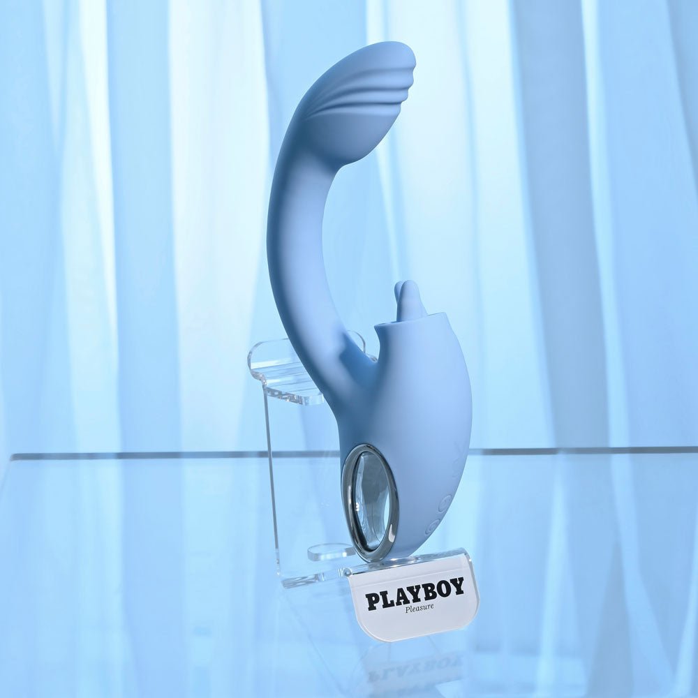 Playboy Pleasure SAPPHIRE SKY - Blue 21.6 cm USB Rechargeable Vibrator with Double Tongue Stimulator - Mr and Mrs D's