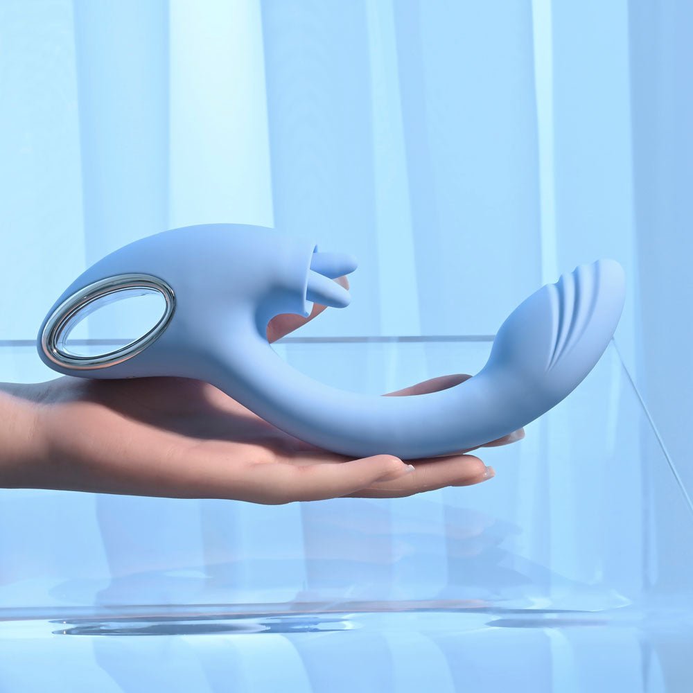 Playboy Pleasure SAPPHIRE SKY - Blue 21.6 cm USB Rechargeable Vibrator with Double Tongue Stimulator - Mr and Mrs D's