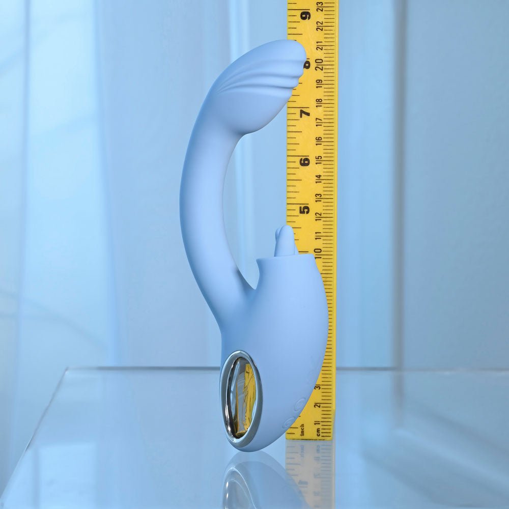 Playboy Pleasure SAPPHIRE SKY - Blue 21.6 cm USB Rechargeable Vibrator with Double Tongue Stimulator - Mr and Mrs D's