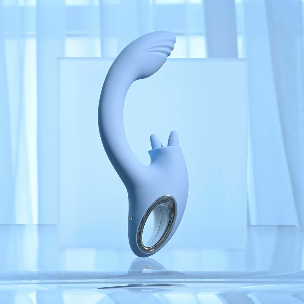 Playboy Pleasure SAPPHIRE SKY - Blue 21.6 cm USB Rechargeable Vibrator with Double Tongue Stimulator - Mr and Mrs D's