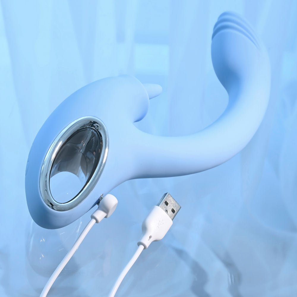 Playboy Pleasure SAPPHIRE SKY - Blue 21.6 cm USB Rechargeable Vibrator with Double Tongue Stimulator - Mr and Mrs D's