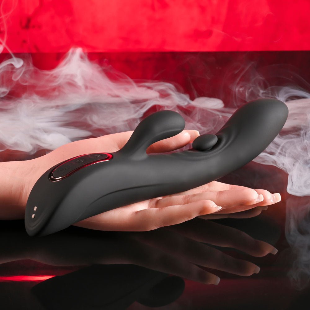 Playboy Pleasure THATS THE SPOT - Black 23.3 cm USB Rechargeable Rabbit Vibrator with G - Spot Tapper - VIBRATORS - Mr and Mrs D's