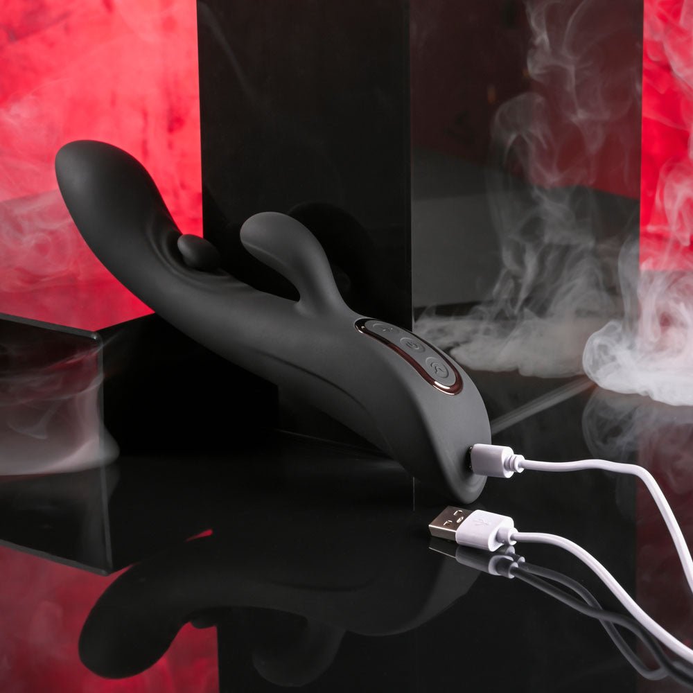 Playboy Pleasure THATS THE SPOT - Black 23.3 cm USB Rechargeable Rabbit Vibrator with G - Spot Tapper - VIBRATORS - Mr and Mrs D's