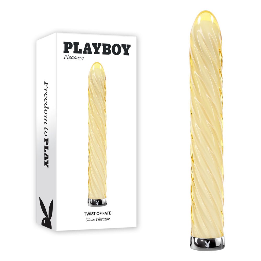 Playboy Pleasure TWIST OF FATE - Yellow Glass 17.5 cm USB Rechargeable Vibrator - Mr and Mrs D's