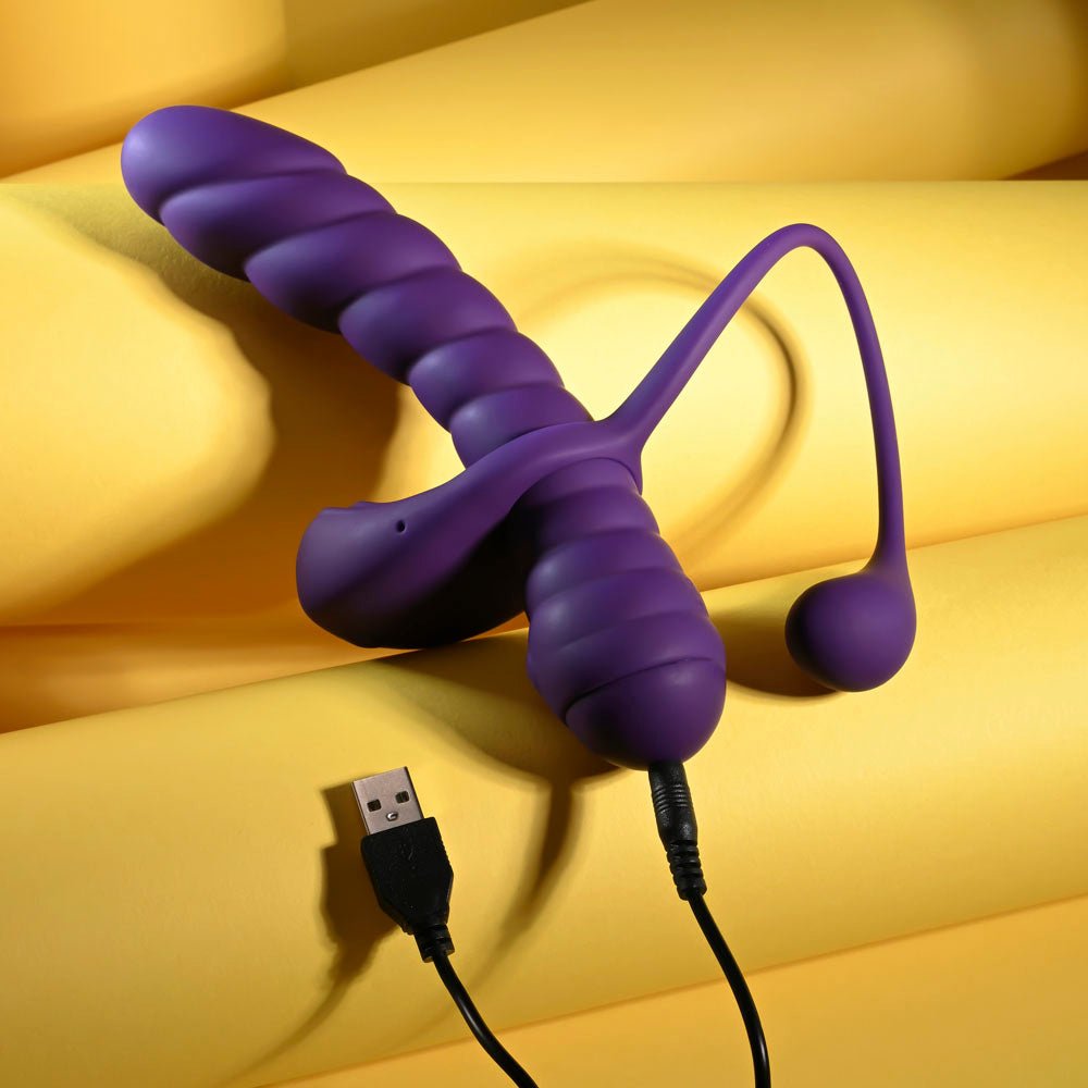Playboy Pleasure TWISTED PLAYGROUND - Purple USB Rechargeable Vibrator and Cock Ring Kit - KITS - Mr and Mrs D's