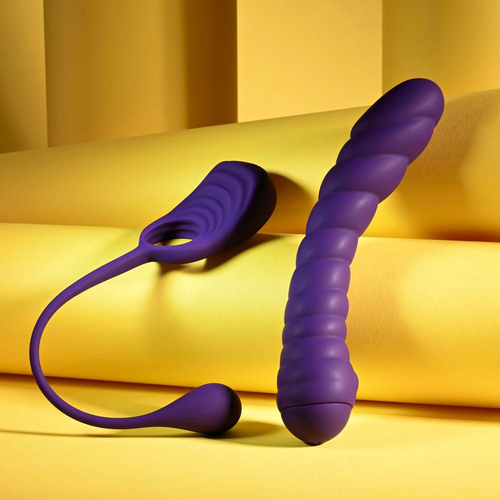 Playboy Pleasure TWISTED PLAYGROUND - Purple USB Rechargeable Vibrator and Cock Ring Kit - KITS - Mr and Mrs D's