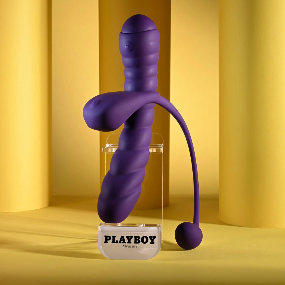 Playboy Pleasure TWISTED PLAYGROUND - Purple USB Rechargeable Vibrator and Cock Ring Kit - KITS - Mr and Mrs D's