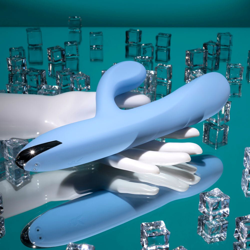 Playboy Pleasure UP AND AWAY - Blue 26.7 cm USB Rechargeable Rabbit Vibrator - Mr and Mrs D's